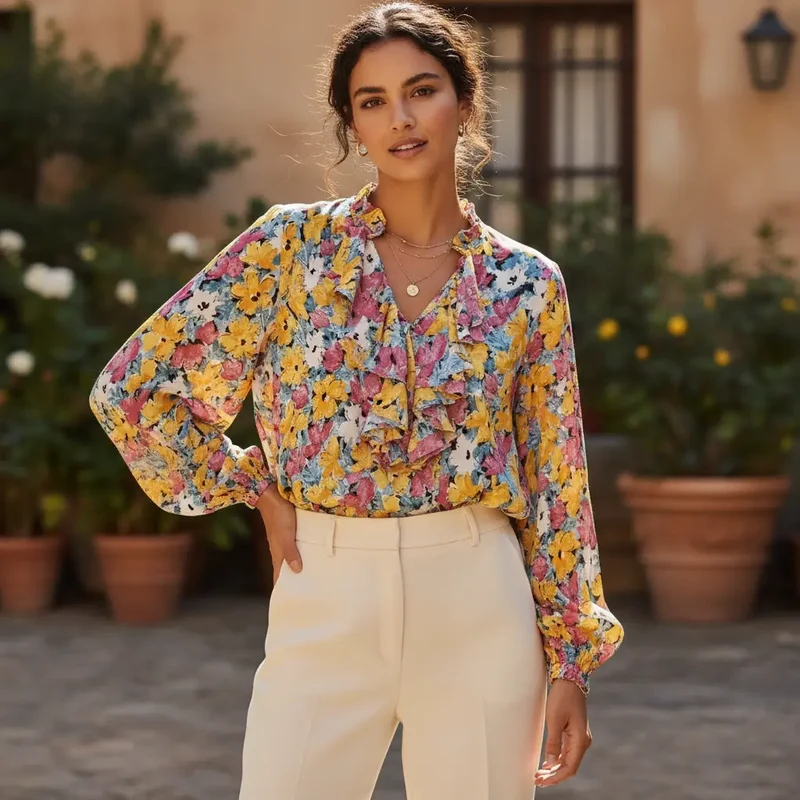 Viskosestoff mit Blumenmuster bunt