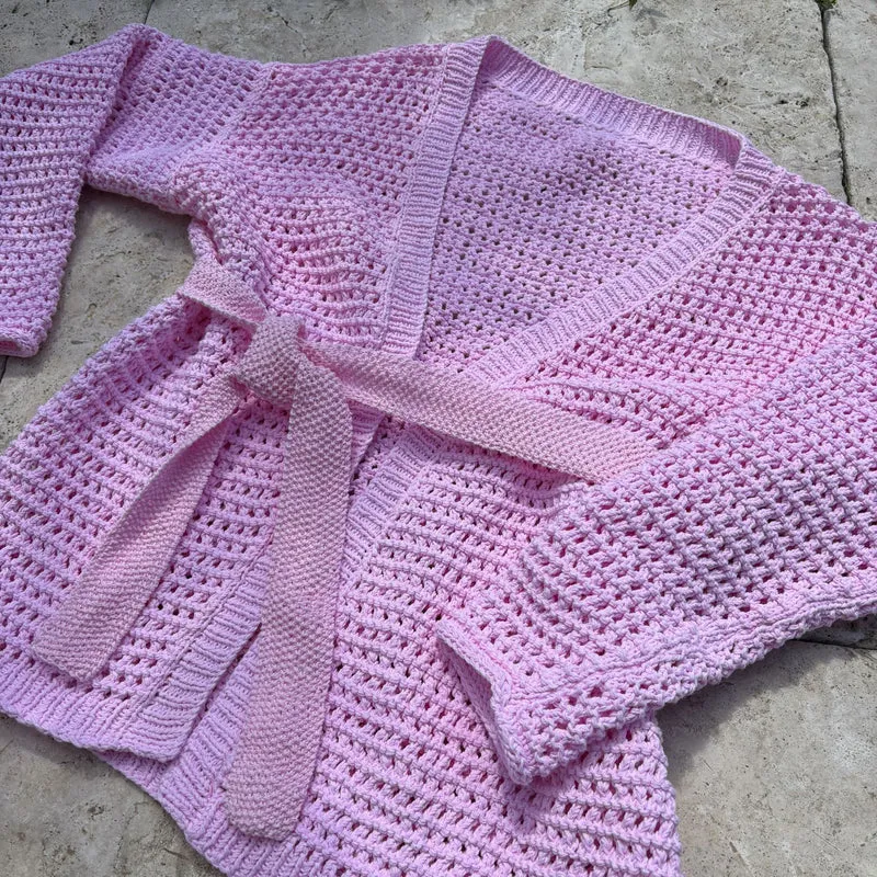 Strick-Set BIOLANA luftiger Cardigan mit Ziergürtel (inkl. Strickanleitung)