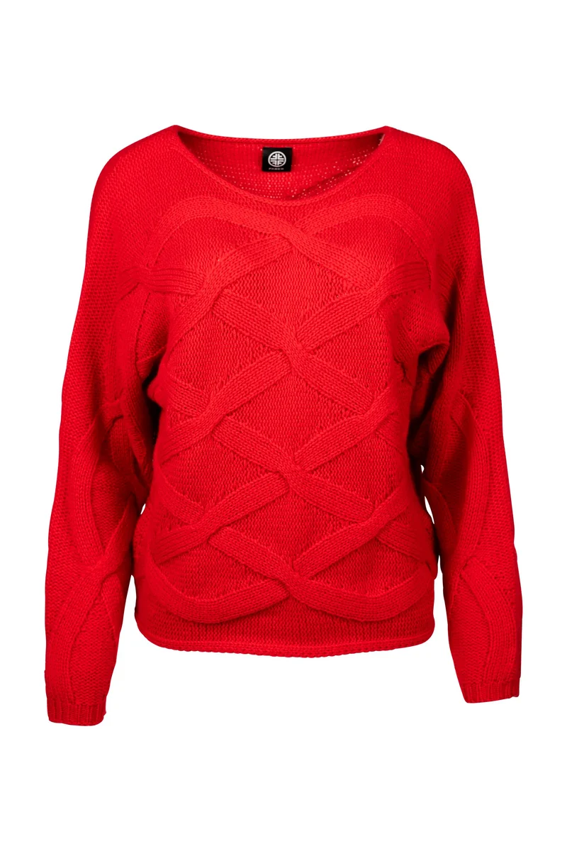 Zopfpullover mit Kaschmir in Farbe Rot