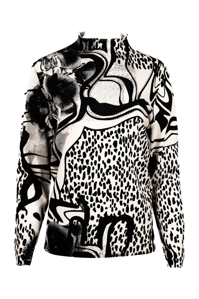 Leichter Stehbundpullover mit Blickfang-Print