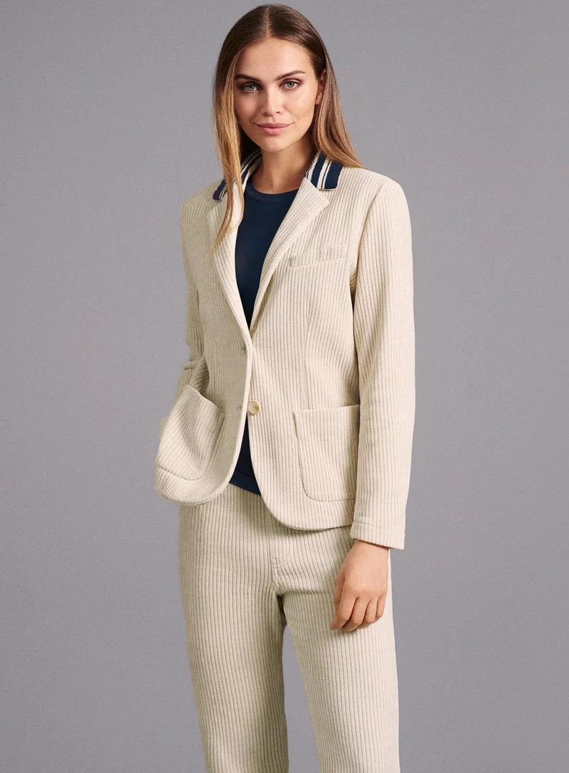 Cord-Blazer mit Strickkragen
