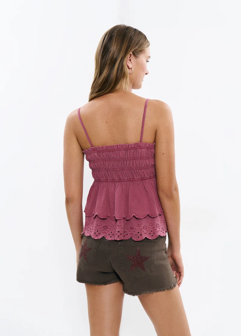 Smocked ruffle top with cut-out details