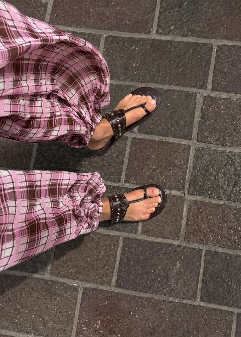 Checkered long harem pants