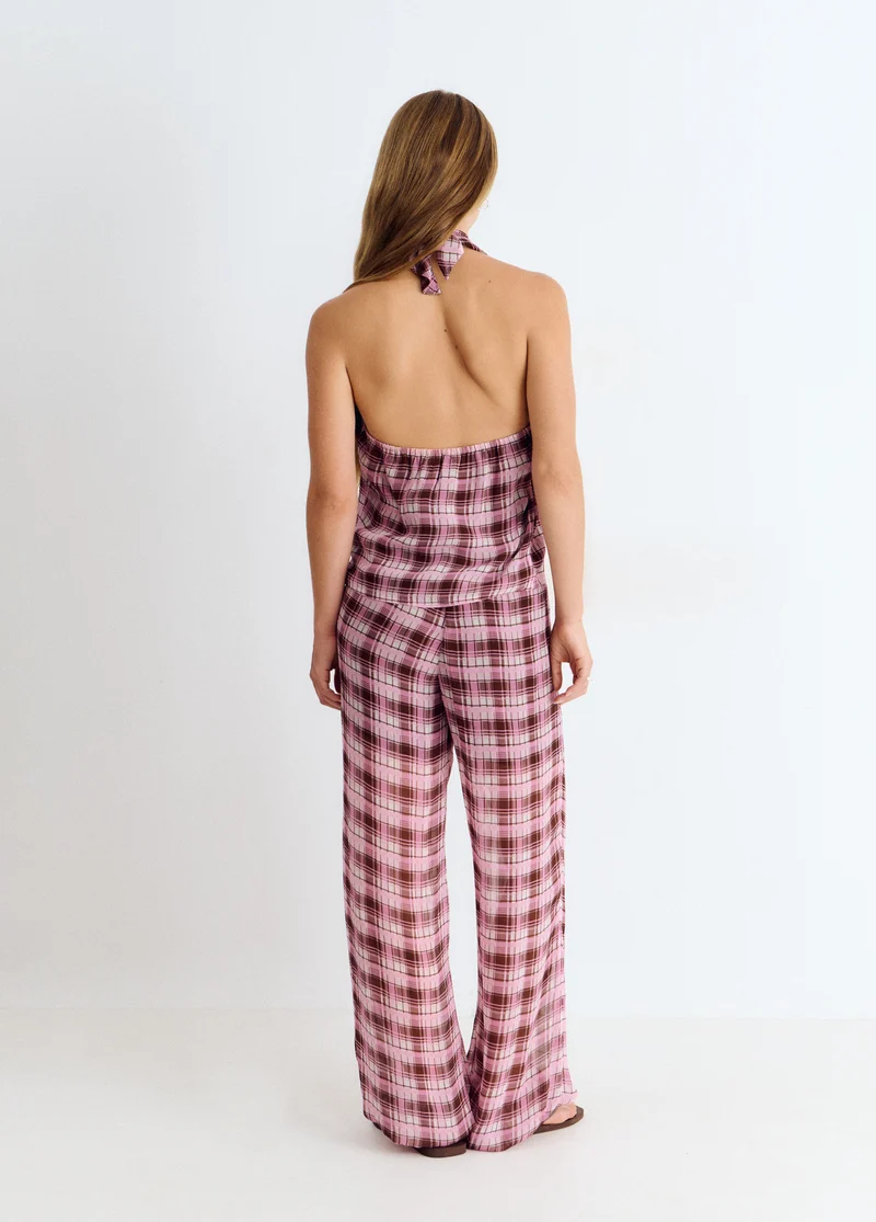 Checkered long harem pants