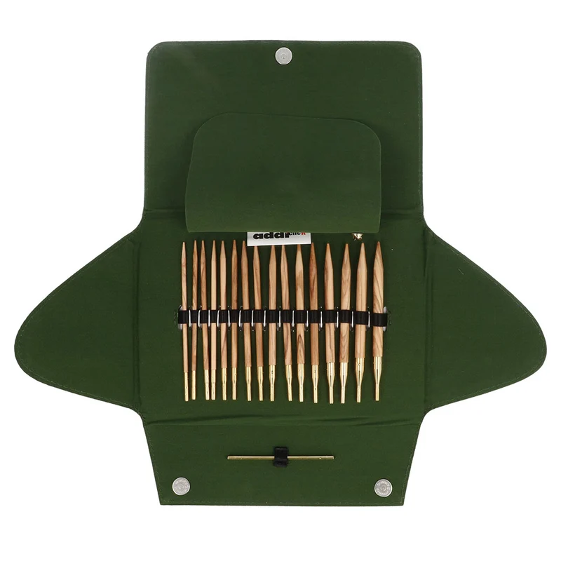 ADDI Klicken Sie auf Nature Rundstricknadel-Set Etui Oliven