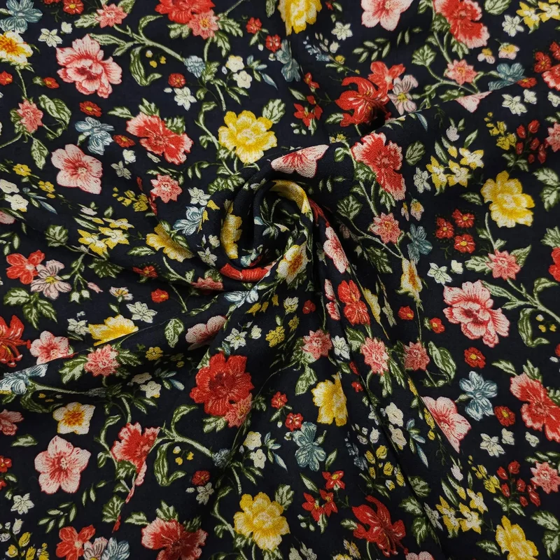 Viskosestoff mit Blumen Motiv dunkelblau