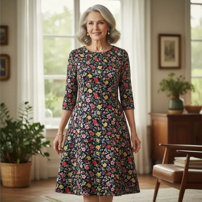 Viskosestoff mit Blumen Motiv dunkelblau