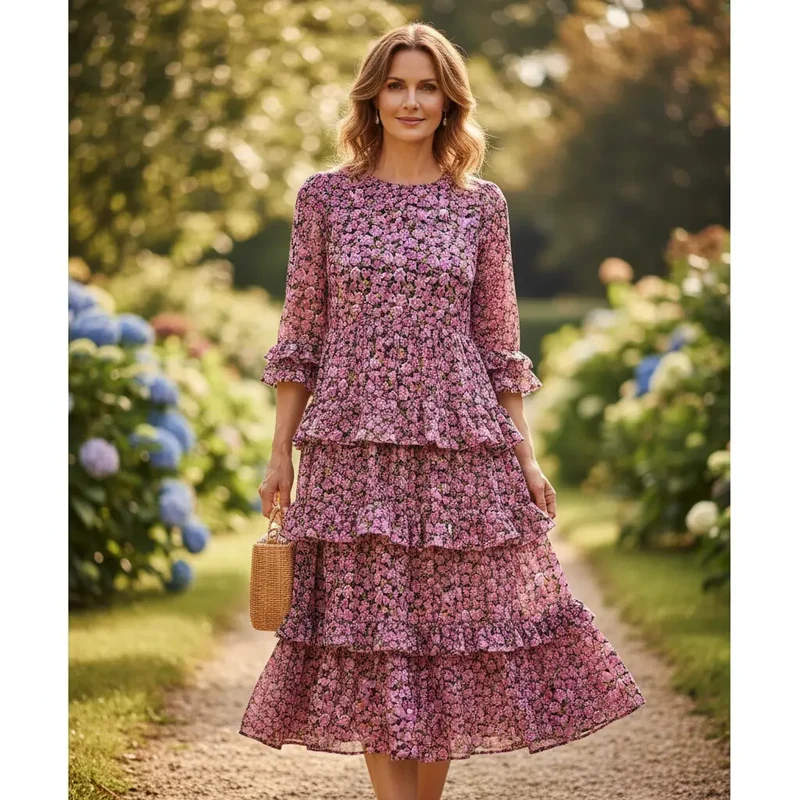 Viskosestoff mit Blumen Motiv pink