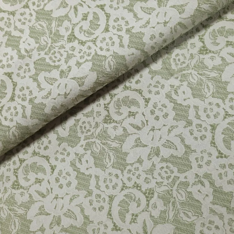 Jacquard grün mit weißen Blumen