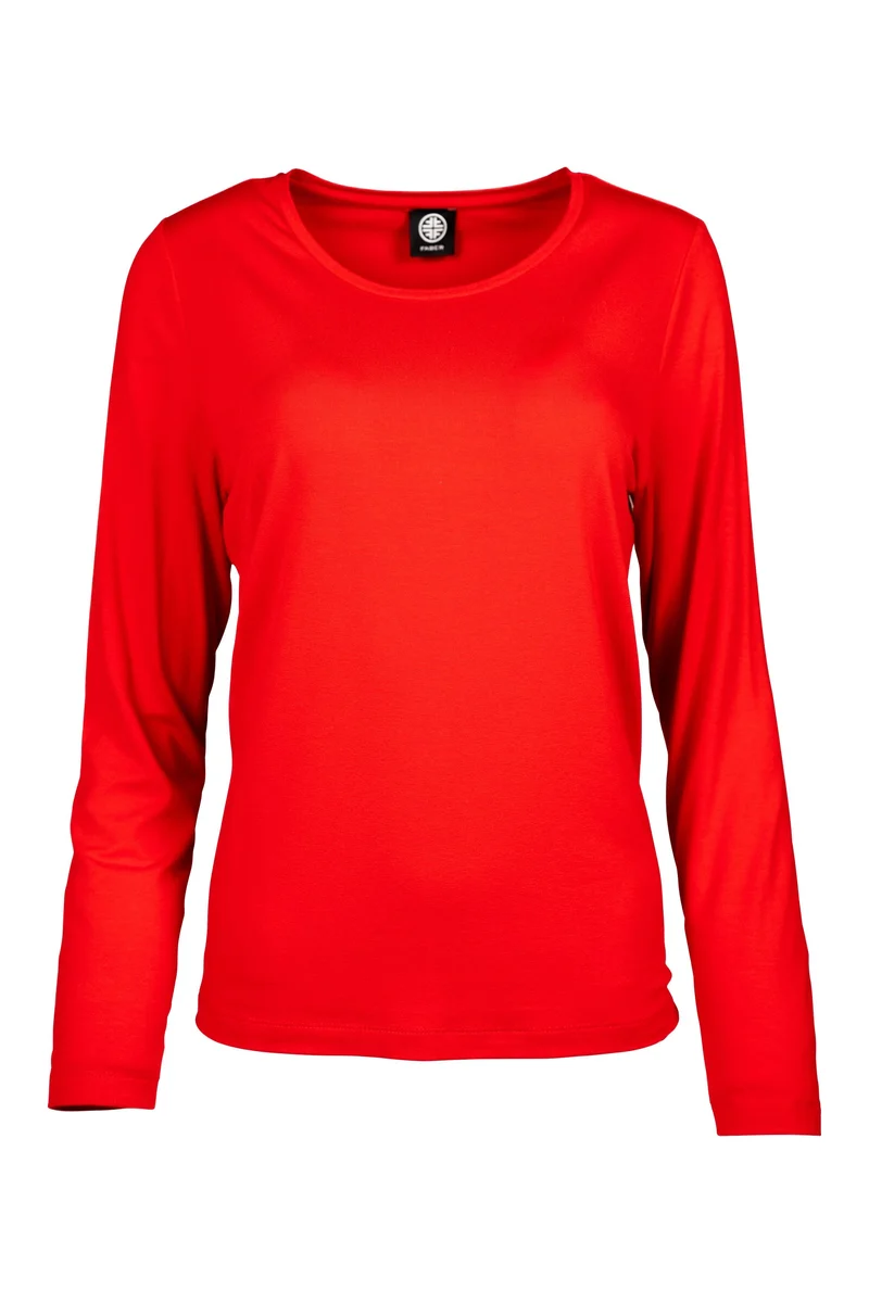 BASIC Langarm-Shirt mit Rundhalsausschnitt in Farbe Flame