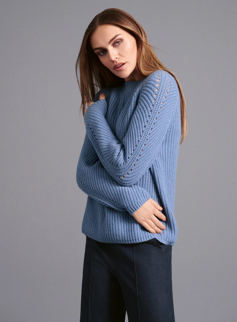 Perlfangpullover mit Kaschmir in Farbe Jeans