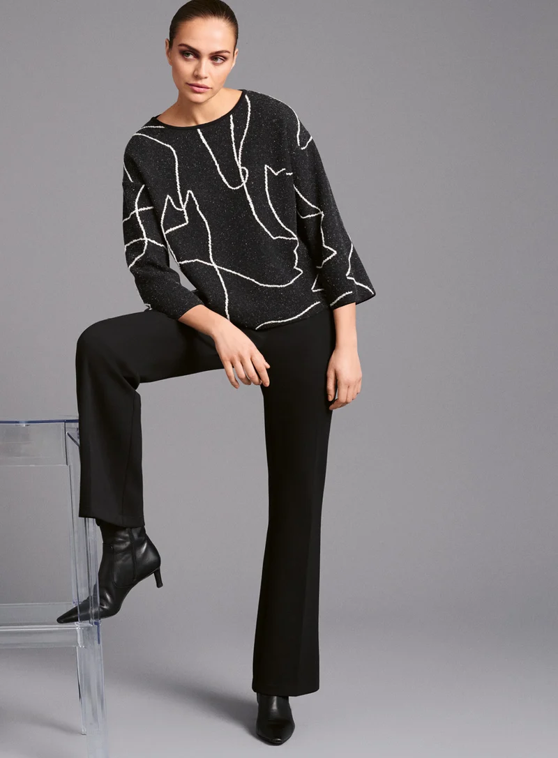 Dreiviertelarm-Pullover mit Katzen-Jacquard-Muster | 100% Made in Germany