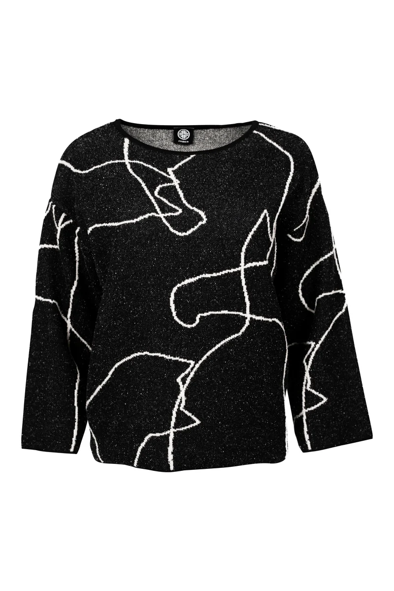 Dreiviertelarm-Pullover mit Katzen-Jacquard-Muster | 100% Made in Germany