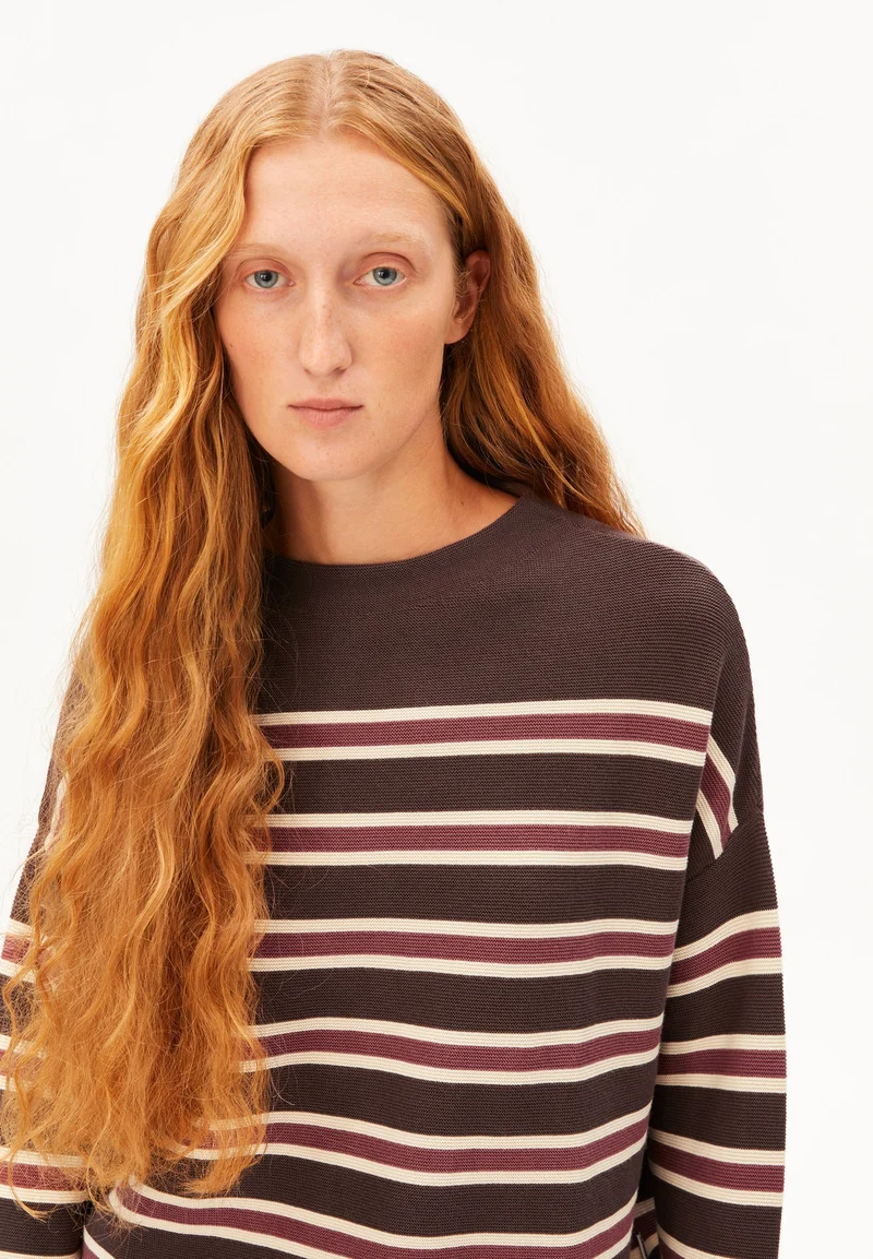 MERINAA GESTREIFTER STRICKPULLOVER | claystone-velvet ember