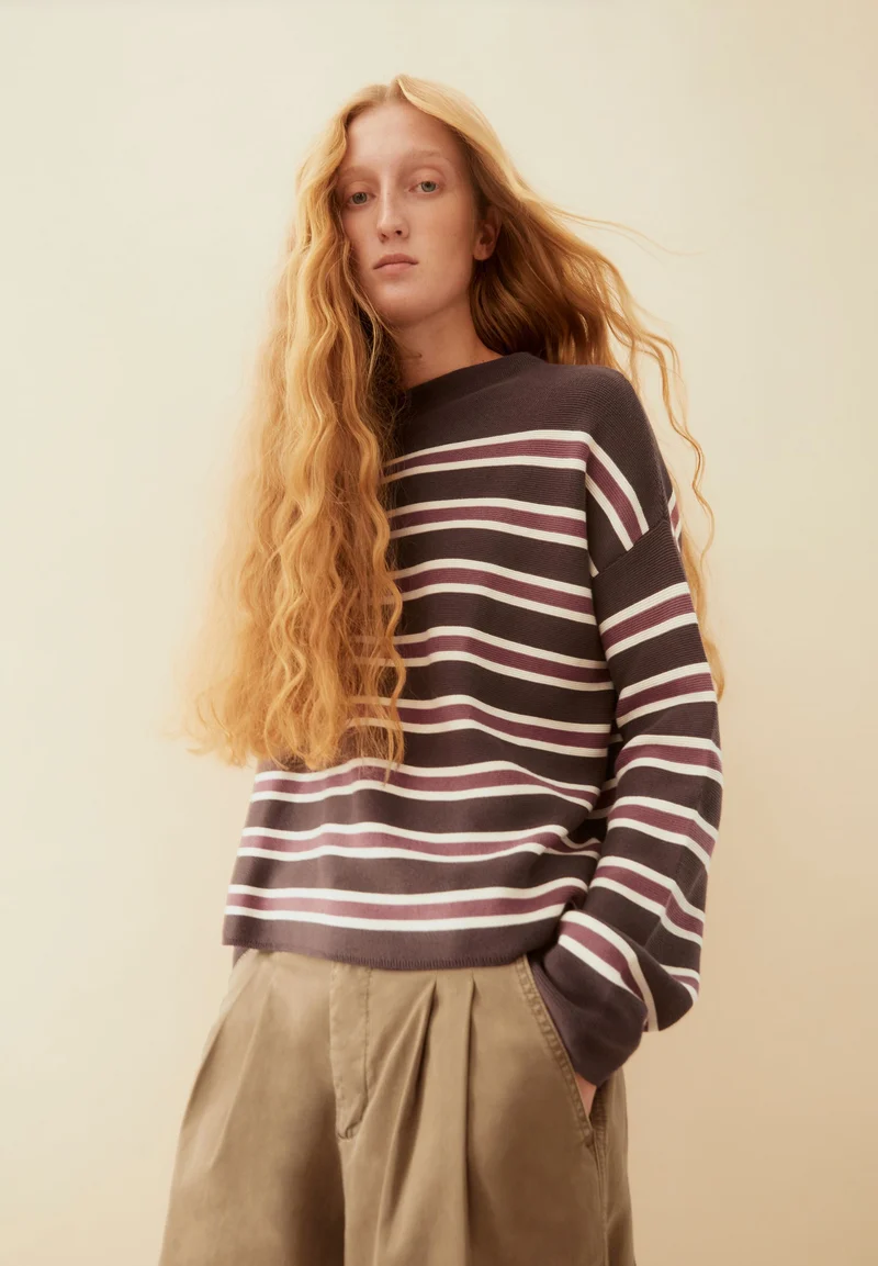 MERINAA GESTREIFTER STRICKPULLOVER | claystone-velvet ember