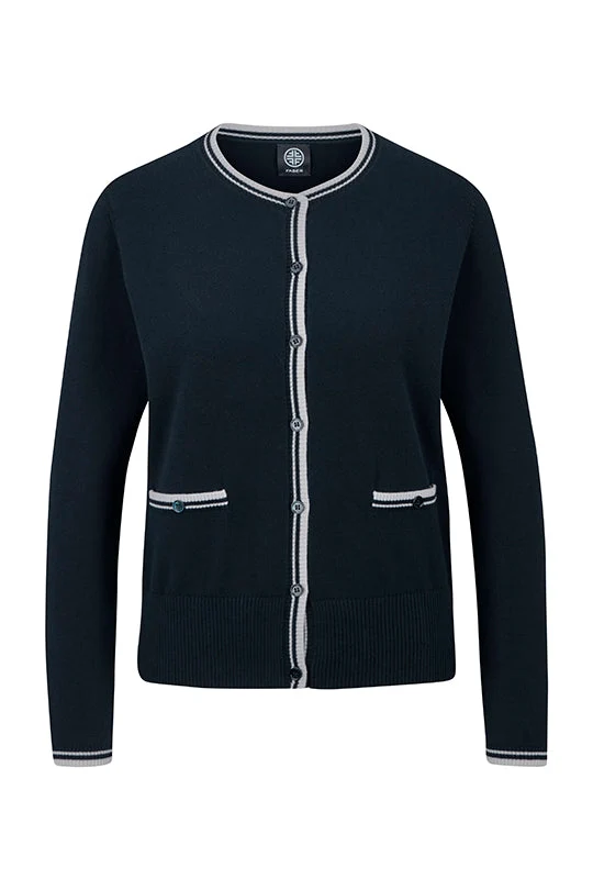 Feinstrick-Cardigan in Marine mit Zierbündchen