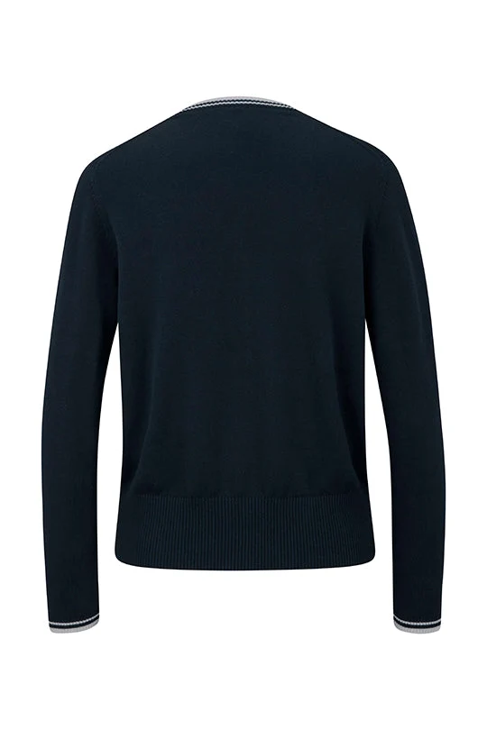 Feinstrick-Cardigan in Marine mit Zierbündchen