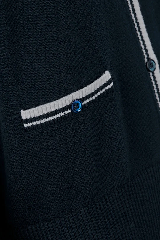 Feinstrick-Cardigan in Marine mit Zierbündchen