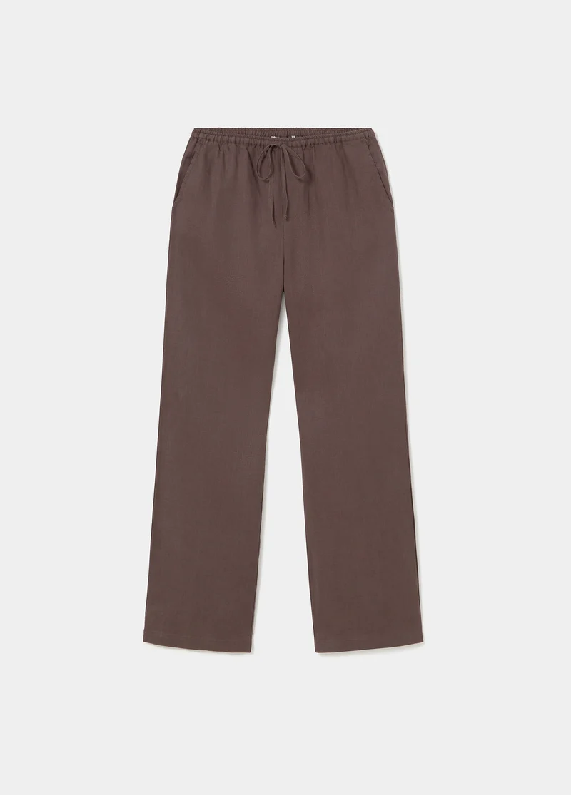 Pants with linen waist detail