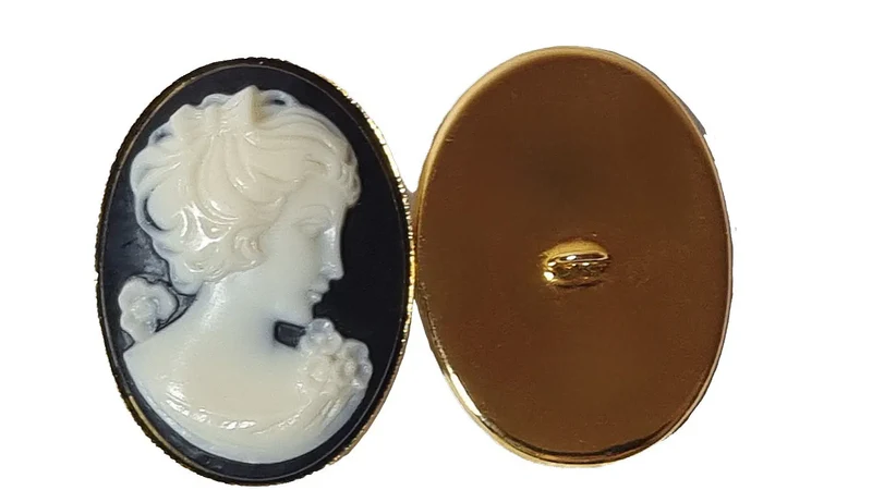 Knöpfe Schwarz Ösenknopf mit Gemme 2x Mantelknopf Jackenknopf Oval