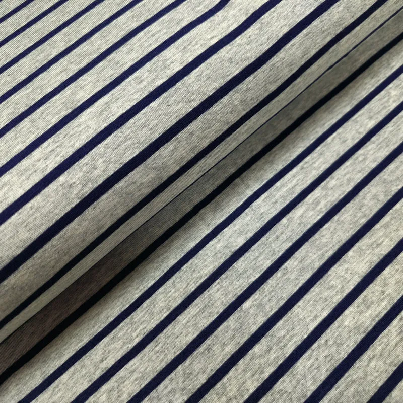 Viskosejersey gestreift, grau und dunkelblau