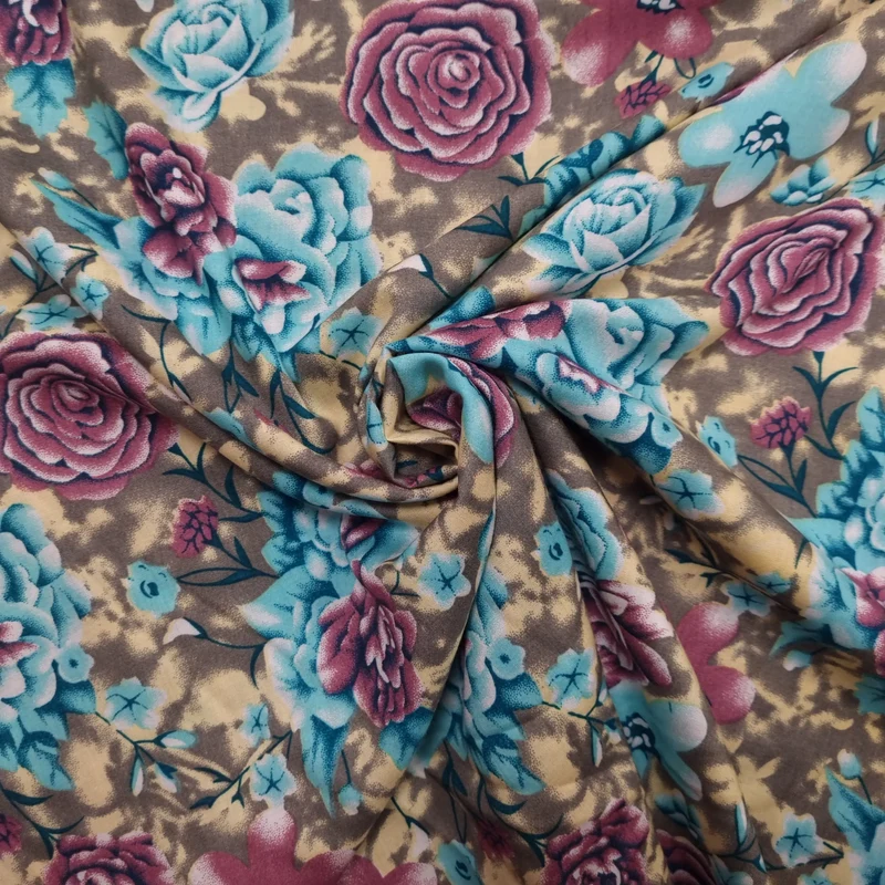 Viskosestoff bedruckt mit Blumenmuster braun