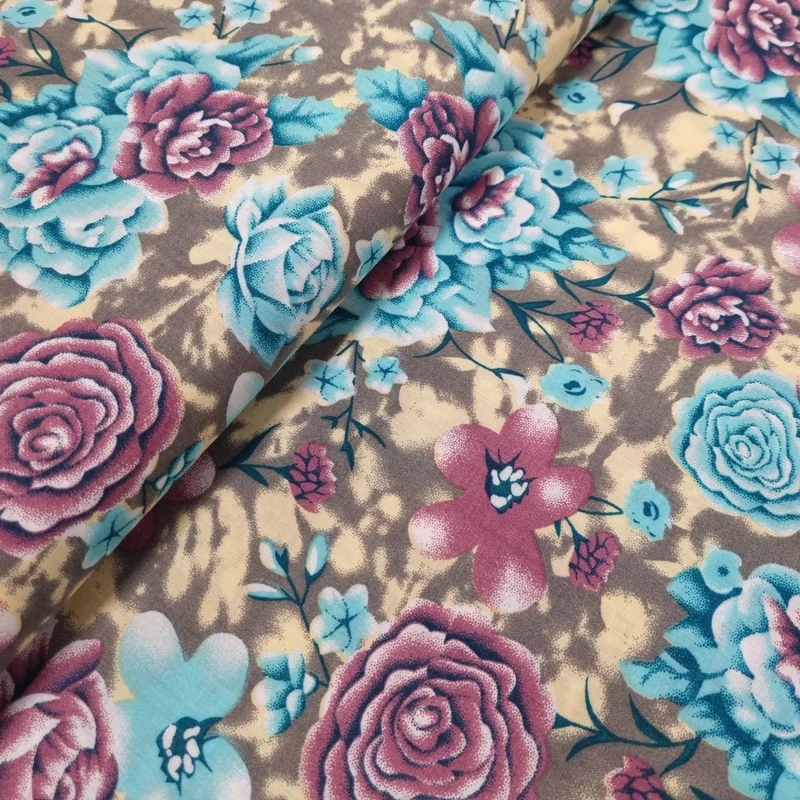 Viskosestoff bedruckt mit Blumenmuster braun