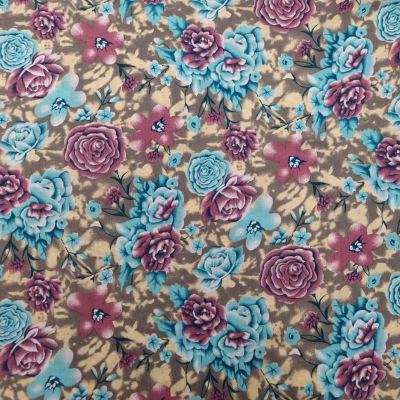 Viskosestoff bedruckt mit Blumenmuster braun