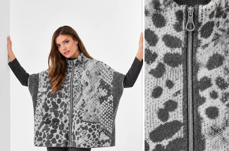 Oversize-Cape aus Jacquard-Strick - Made in Germany Titan