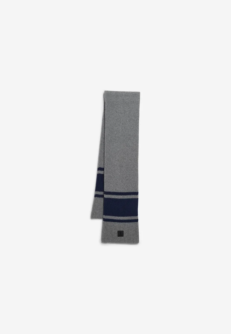 GESTREIFTER RECYCELTER WOLL-SCHAL | mid silver melange-tinted navy
