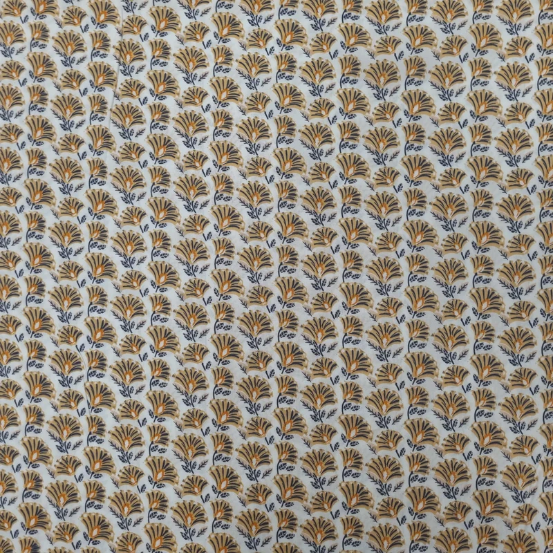 Viskosestoff mit Blumenmuster weiß gelb