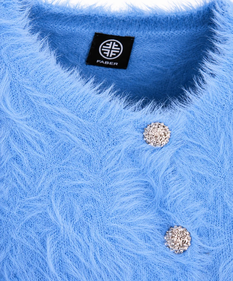 Kuscheljacke mit Dekoknöpfen – Softness in ihrer schönsten Form Blau