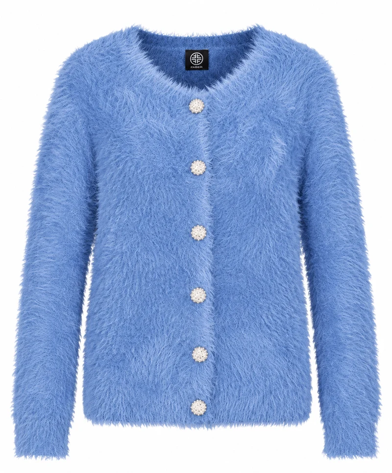 Kuscheljacke mit Dekoknöpfen – Softness in ihrer schönsten Form Blau