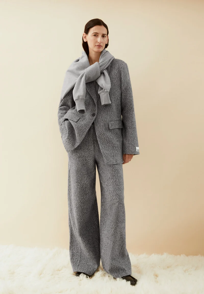 TWEED OVERSIZED BLAZER | mid grey melange-oatmilk