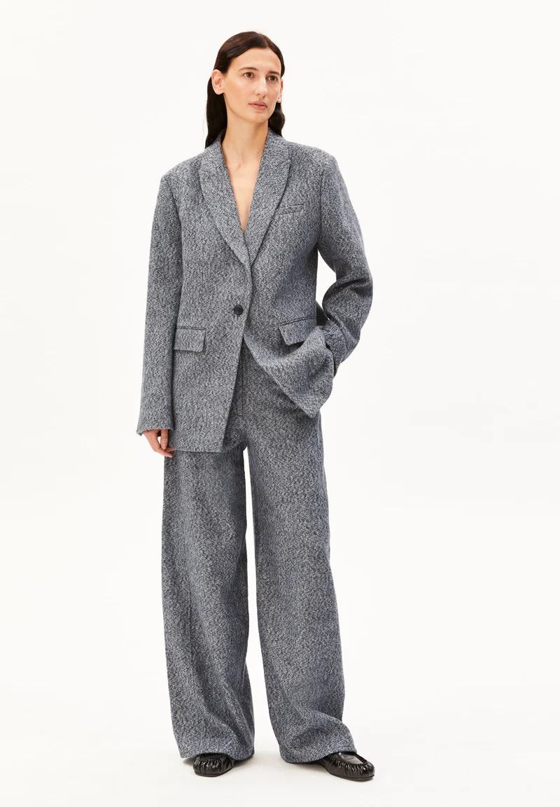 TWEED OVERSIZED BLAZER | mid grey melange-oatmilk