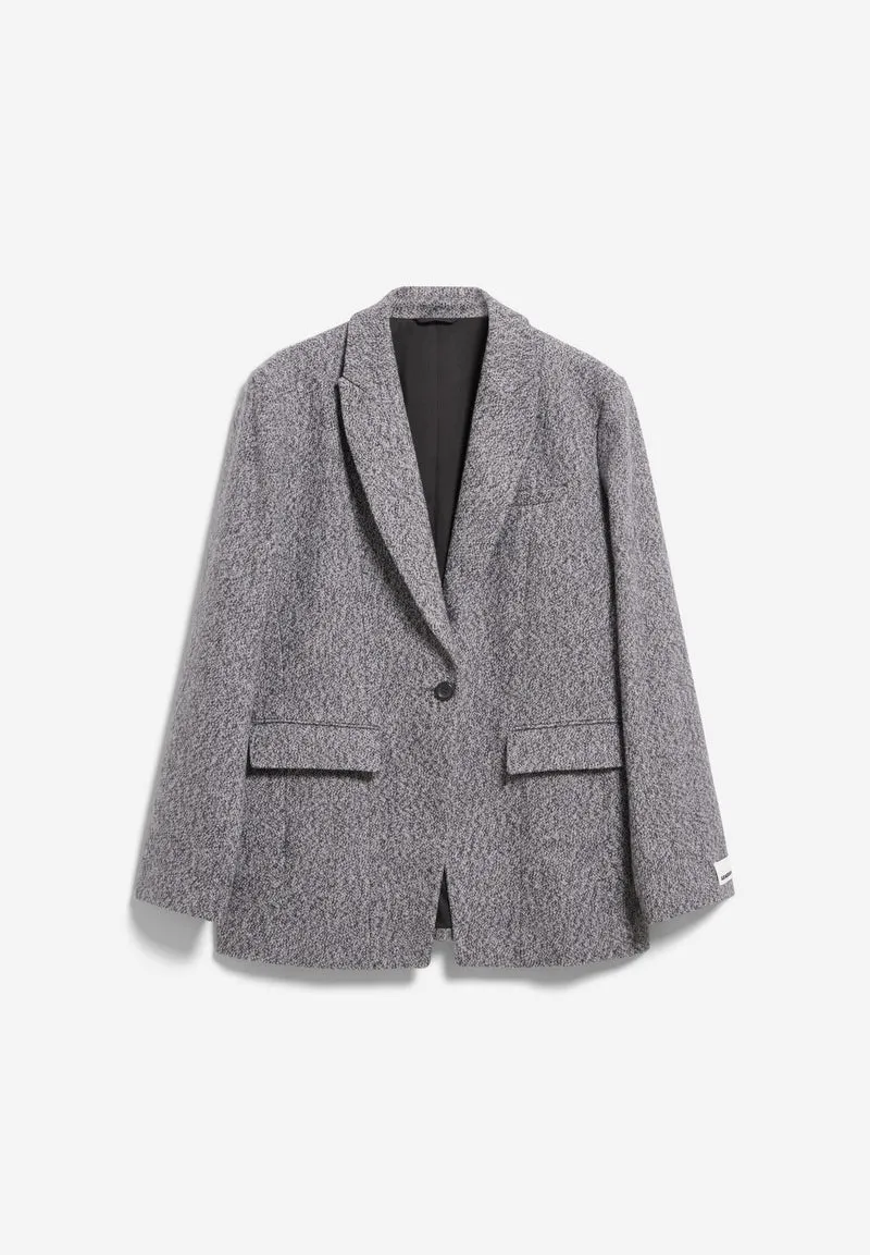 TWEED OVERSIZED BLAZER | mid grey melange-oatmilk