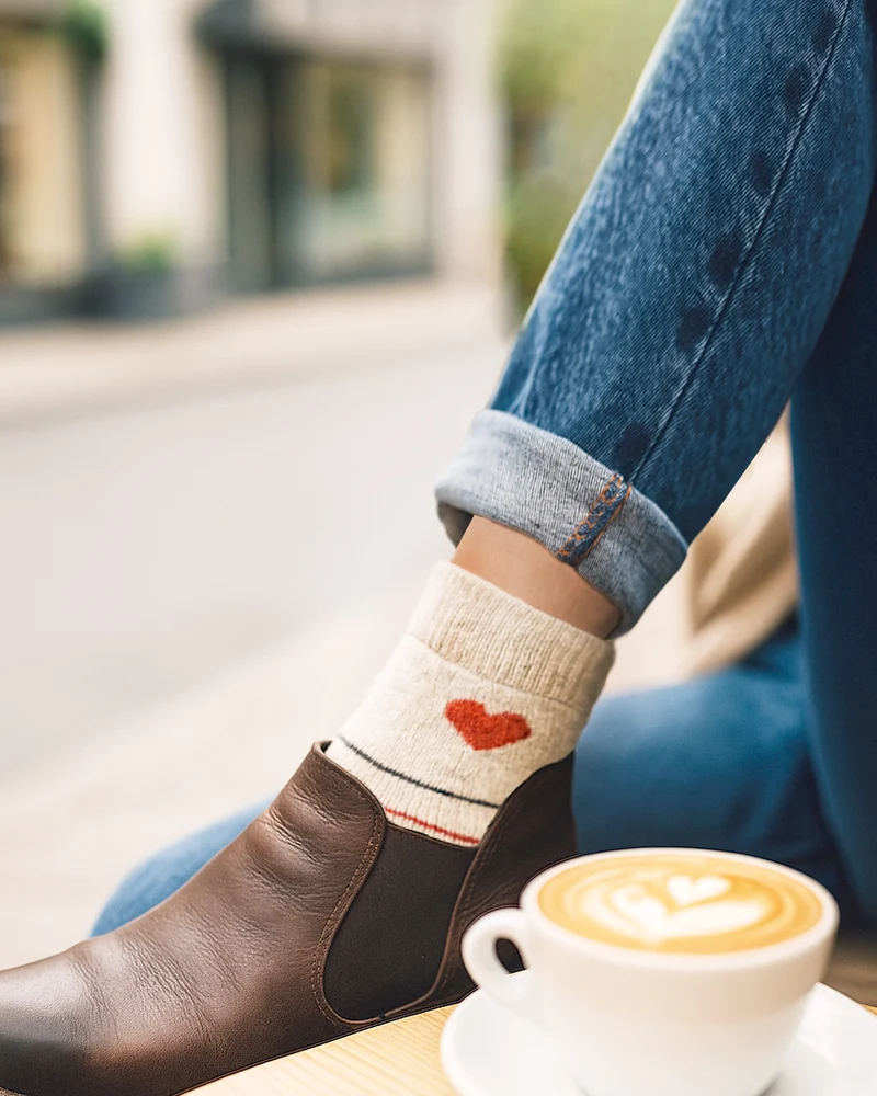 Ein Paar Wollsocken mit Herzmotiv 80% Wolle