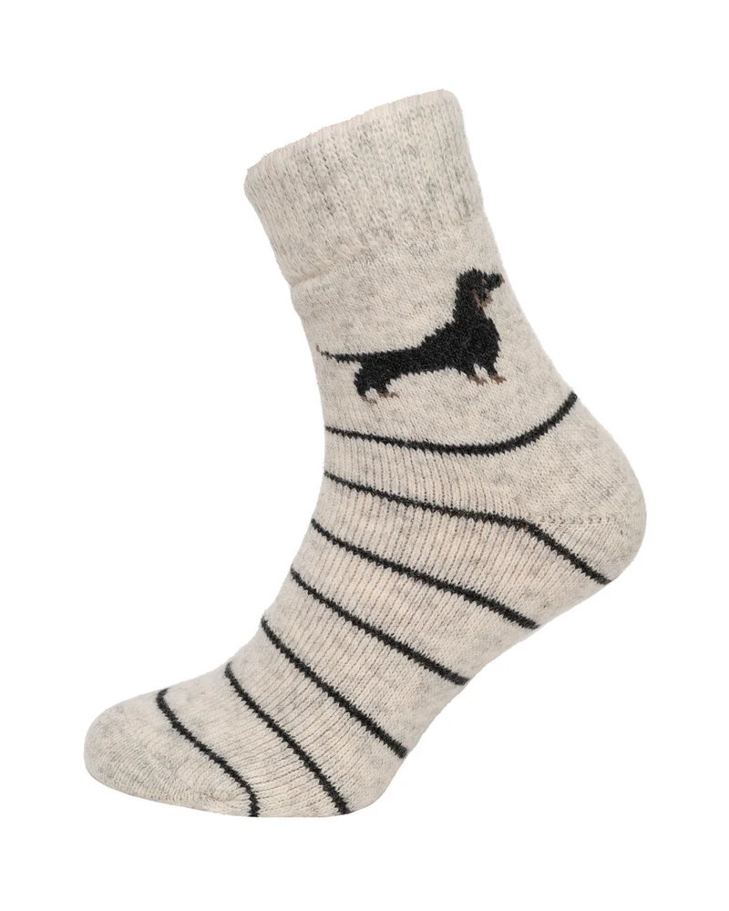 Ein Paar Wollsocken mit Dackelmotiv 80% Wolle