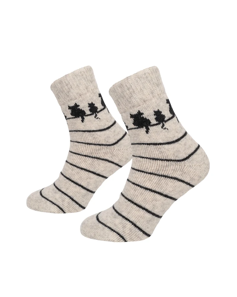 Ein Paar Wollsocken mit Katzenmotiv 80% Wolle