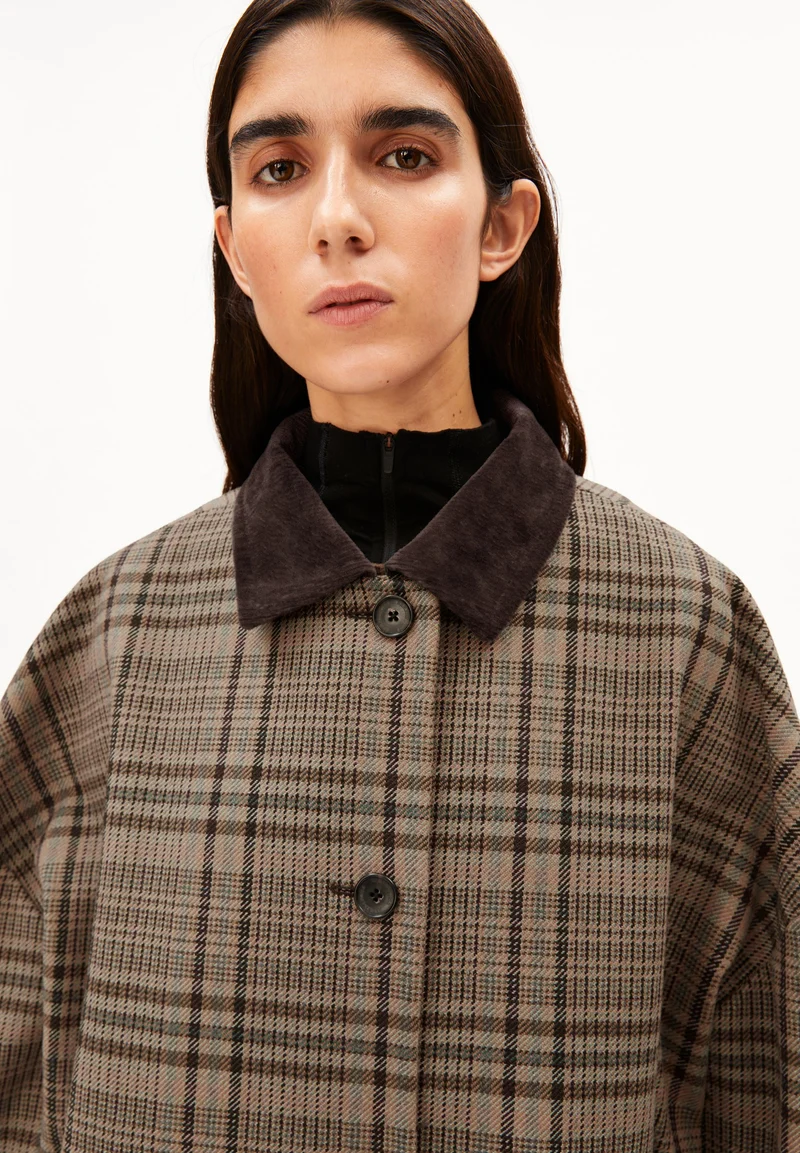 KARIERTE WOLL-JACKET | claystone-honey reed