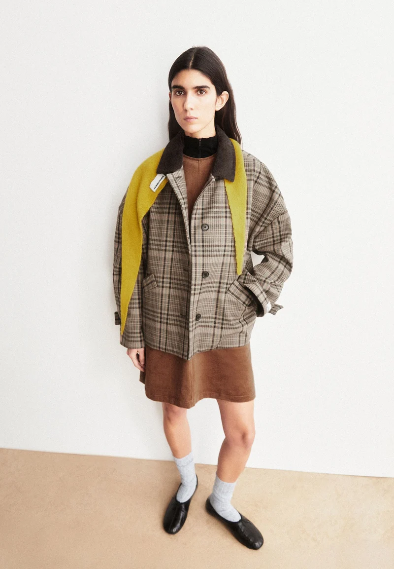 KARIERTE WOLL-JACKET | claystone-honey reed