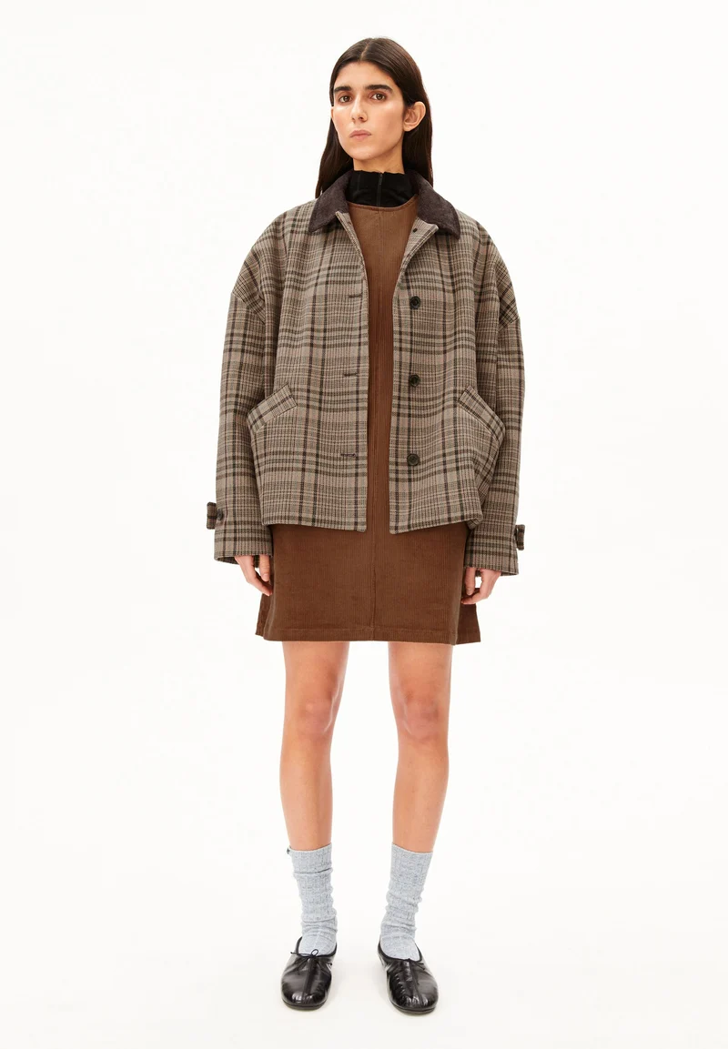 KARIERTE WOLL-JACKET | claystone-honey reed