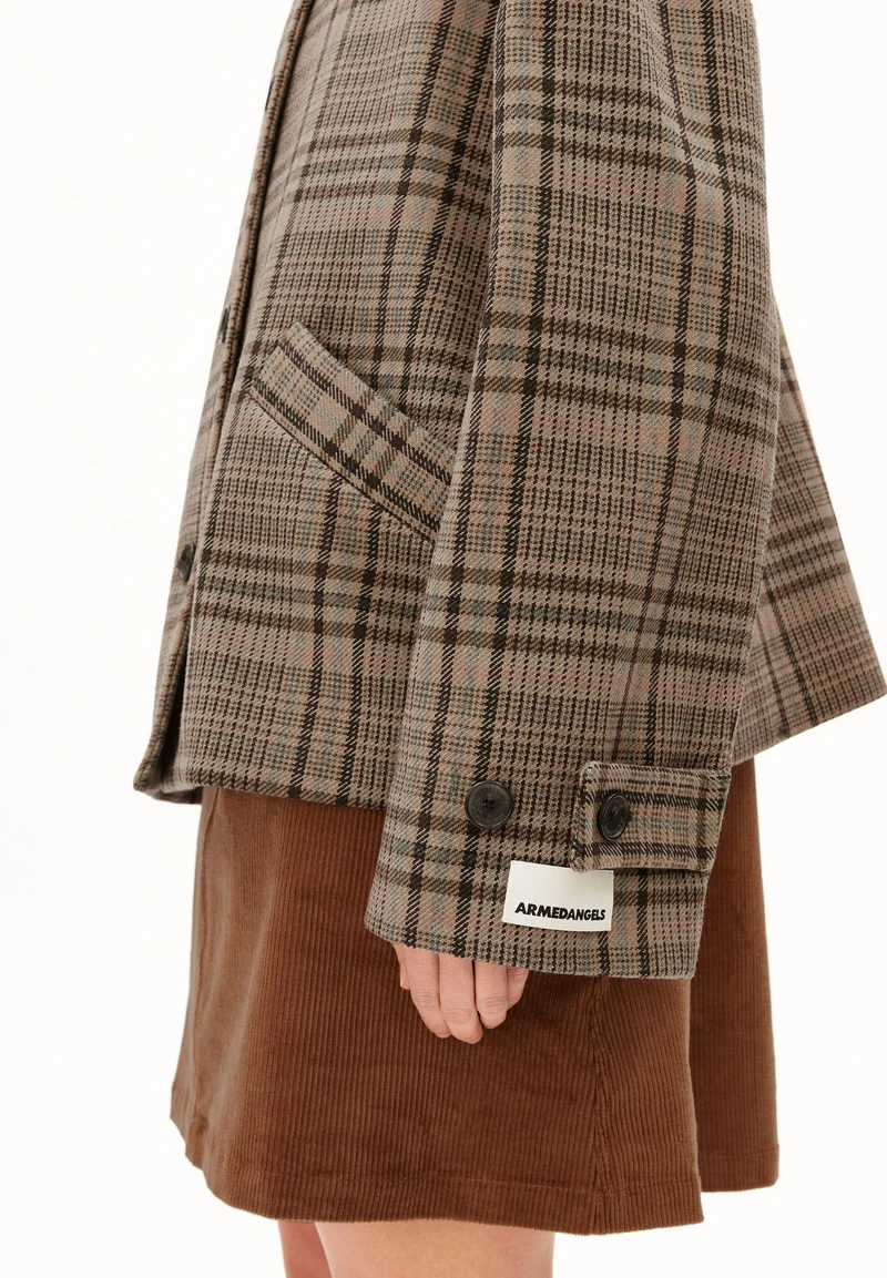 KARIERTE WOLL-JACKET | claystone-honey reed