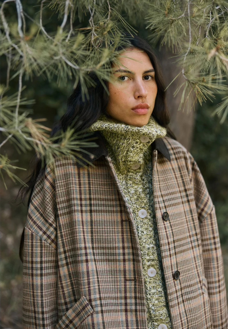 KARIERTE WOLL-JACKET | claystone-honey reed