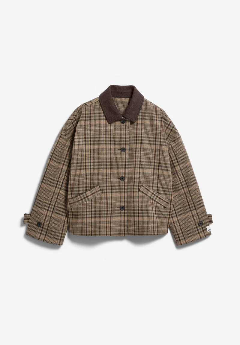 KARIERTE WOLL-JACKET | claystone-honey reed