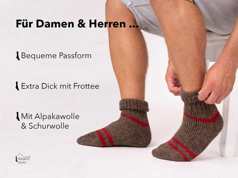 Ein Paar 95% Wollsocken Alpaka Streifen Design Krempelbar