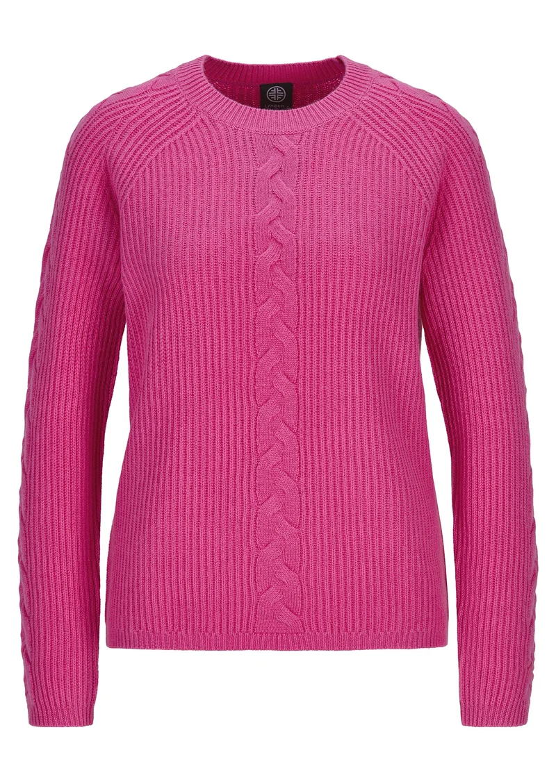 Moderner Zopfstrickpullover mit Kaschmir Pink