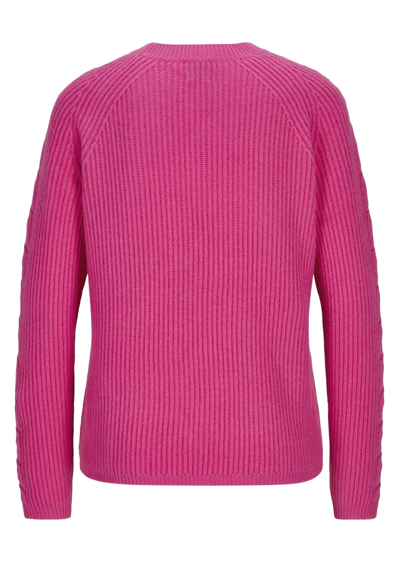 Moderner Zopfstrickpullover mit Kaschmir Pink