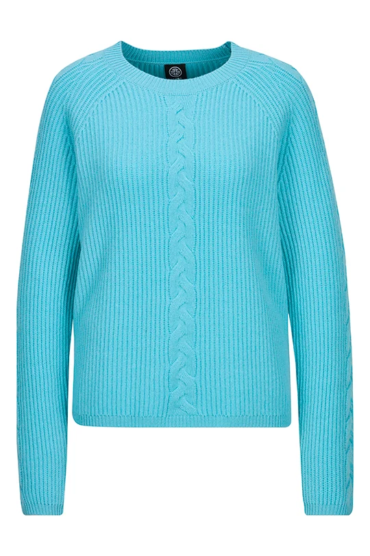Moderner Zopfstrickpullover mit Kaschmir Aquamarin