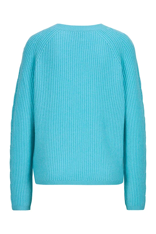 Moderner Zopfstrickpullover mit Kaschmir Aquamarin